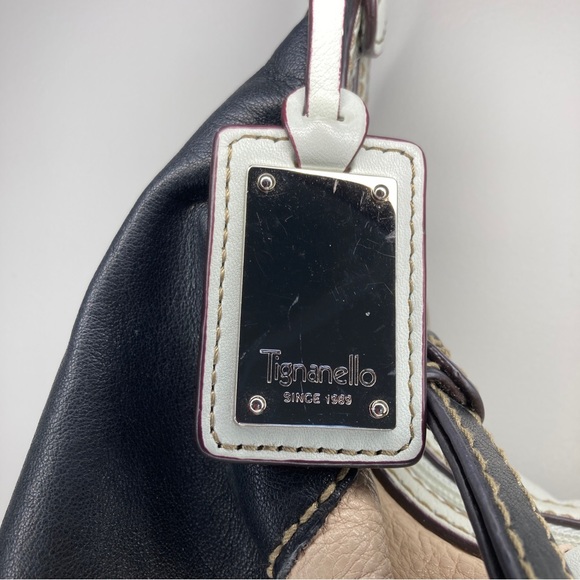 Tignanello  Black Cream Tan Leather Handbag - Picture 7 of 7